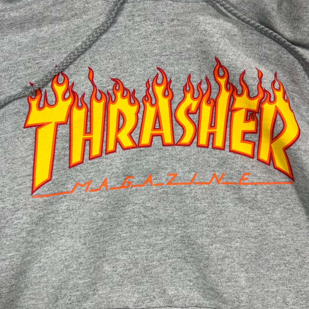 THRASHER Flame Logo Hoodie Adult S Gray Graphic Print Pullover LS Skater Grunge